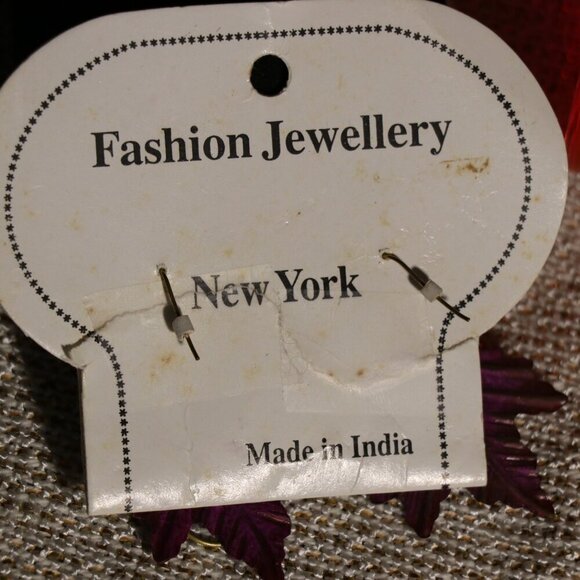 Metal Leaf With Teardrop Hoop and Faux Stone Beads 2" Long Wire Hanging Earrings - Picture 4 of 4